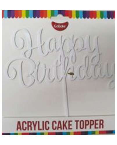 Happy Birthday Acrylic Cake Topper - White